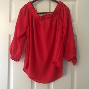 Off the shoulder red blouse